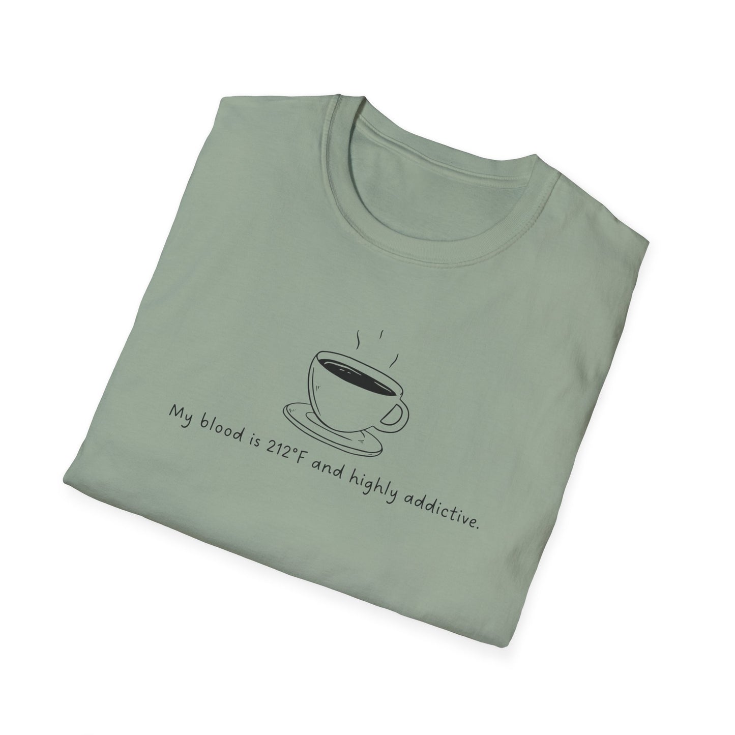 My Blood is Addictive Unisex T-Shirt, Perfect Gift for Friends, Funny Quote Tee for Birthdays, Casual Wear, Coffee Addict Apparel