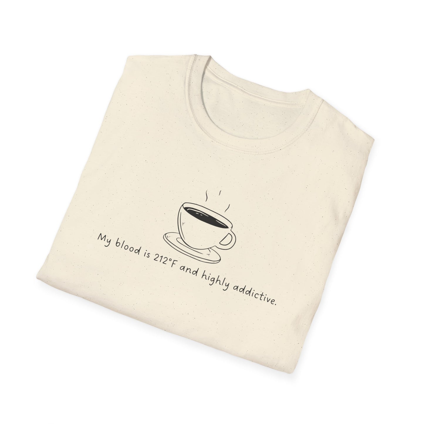 My Blood is Addictive Unisex T-Shirt, Perfect Gift for Friends, Funny Quote Tee for Birthdays, Casual Wear, Coffee Addict Apparel