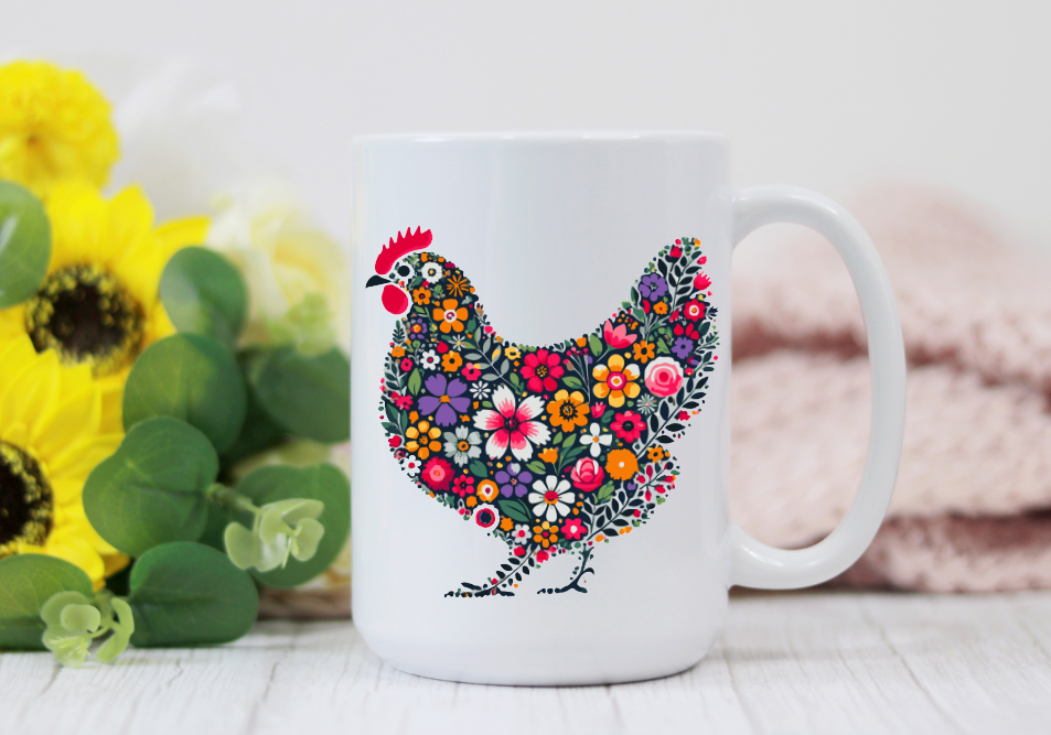 Vintage Flower Chicken 15oz Coffee Mug