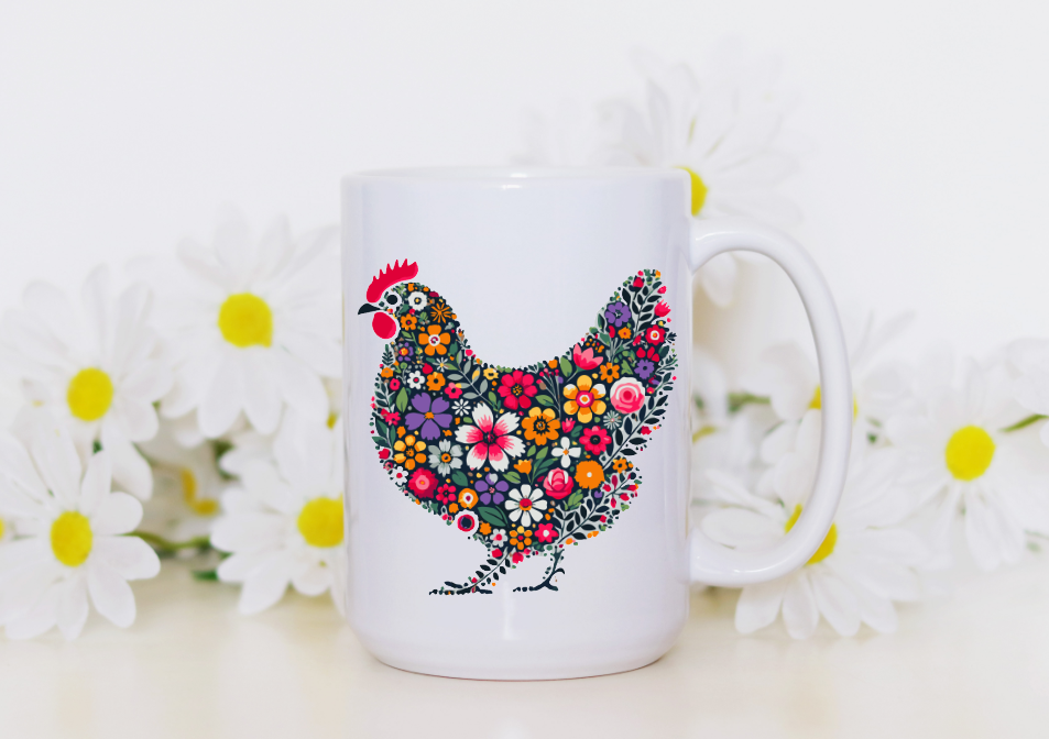 Vintage Flower Chicken 15oz Coffee Mug