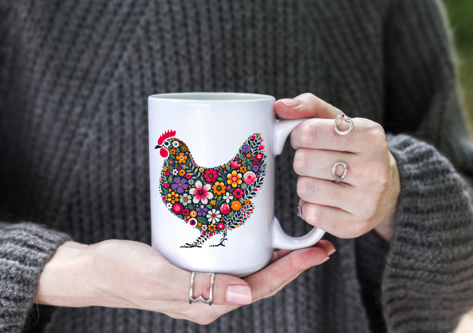 Vintage Flower Chicken 15oz Coffee Mug