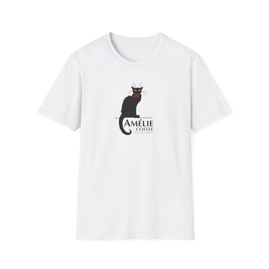Le Chat Amélie Unisex T-Shirt, Coffee Lover Gift, Cute Cat Tee, Softstyle Graphic Tee, Casual Wear, Present for Cat Lovers