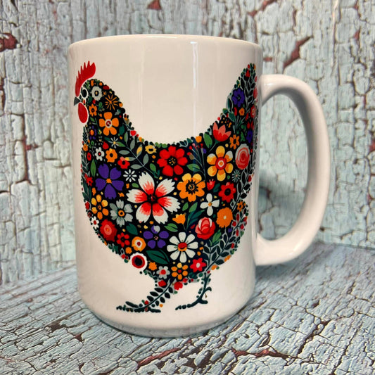 Vintage Flower Chicken 15oz Coffee Mug